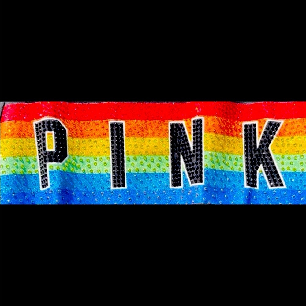 Victoria’s Secret PINK Rainbow Bling Logo Campus T-Shirt Medium